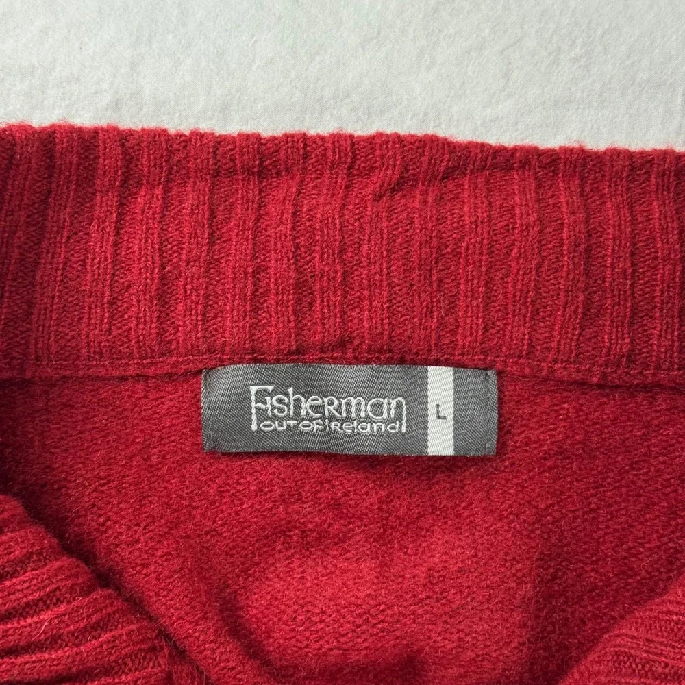 Fisherman Out of Ireland Men's Size L Red Lambswool Mock Neck Full Zip Sweater